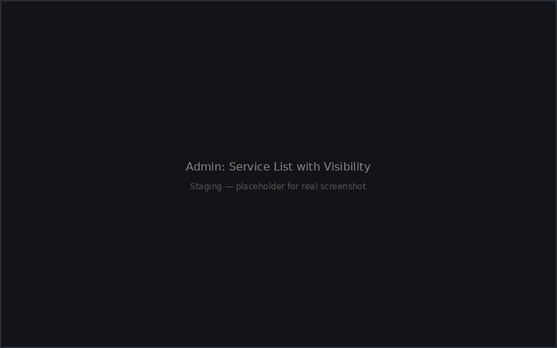 Admin: Service listing with visibility status
