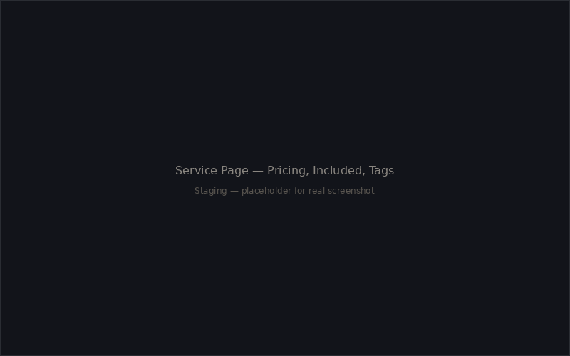 Service page — pricing table, included items, and perfect for tags